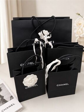 CHANEL Black & White Camellia Accent Tote Bags - Set of Small Shoppers